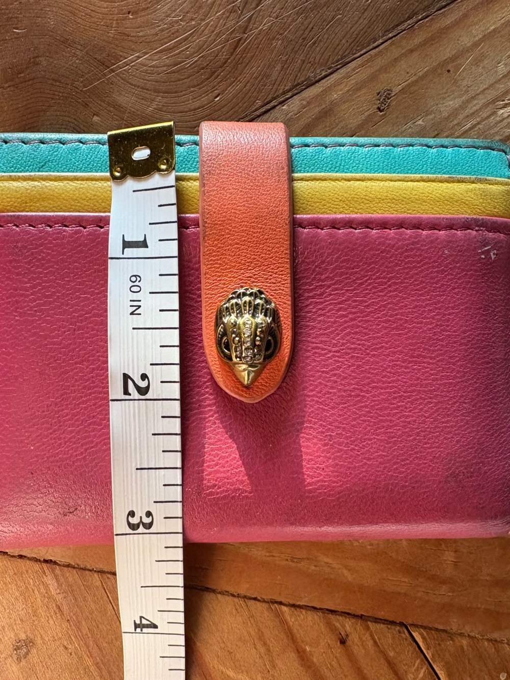 Kurt Geiger Colorblock Leather Card Wallet - Pink, Teal, Gold, Orange - Picture 9 of 9